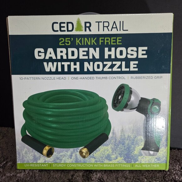 Cedar Trail 25ft Kink Free Garden Hose with Adjustable Nozzle One-hand control - Picture 1 of 1
